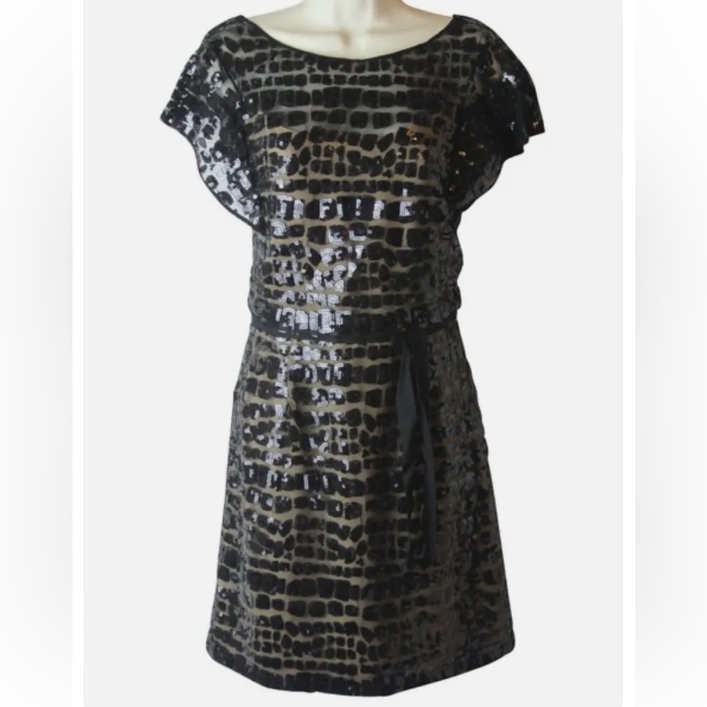 PHOEBE COUTURE A-Line Little Black Sequin Dress Size 20 Cap Sleeve - Picture 7 of 8